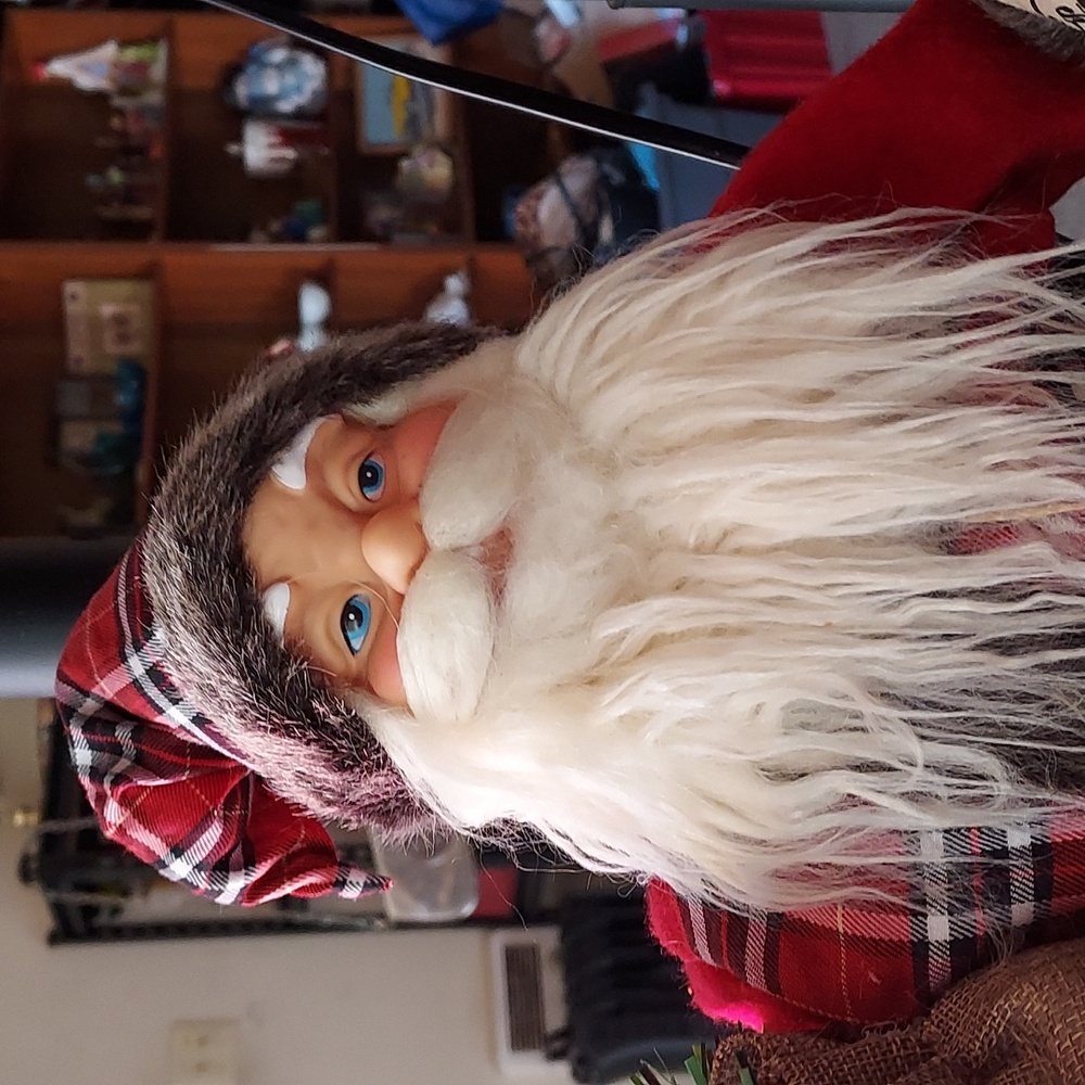 19 Inch Santa Claus With Naughty & Nice List And Bag Of Presents Plaid Jacket - Picture 2 of 7